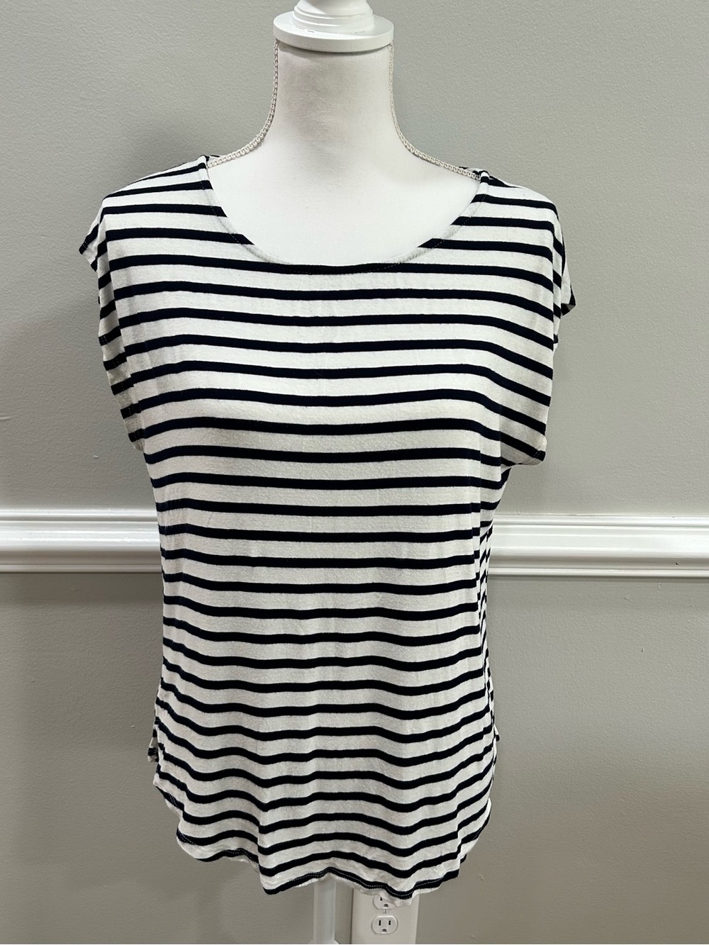 Green Envelope Navy & White Striped Scoop Neck Tee